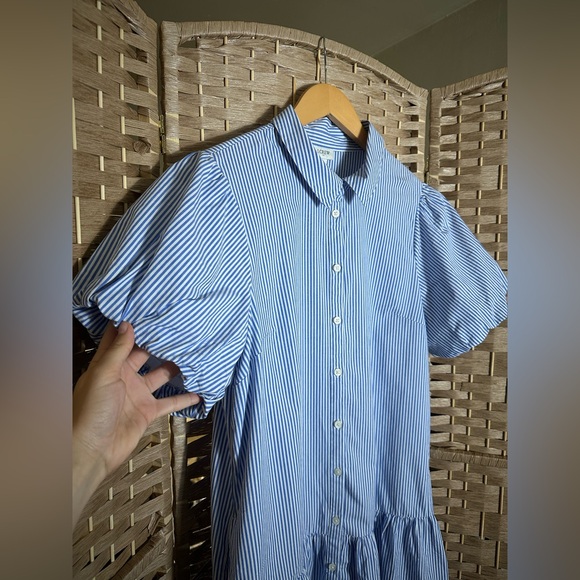J. Crew Striped Bubble-Sleeve Button-Front Shirt Dress - Size 14 - Picture 6 of 14